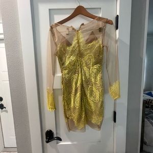 For love and lemons lime green lace mesh long sleeve mini dress